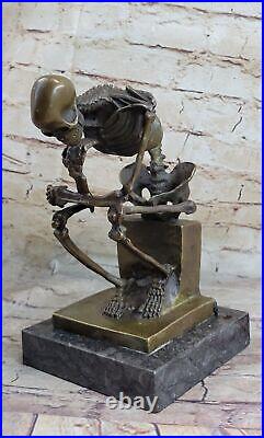 Signed Milo Bronze Statue Skull Skeleton thinker sculpture Made by Lost Wax ART