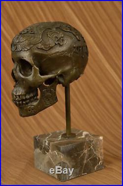 Signed Milo Bronze Statue Skull Skeleton thinker sculpture Made by Lost Wax ART