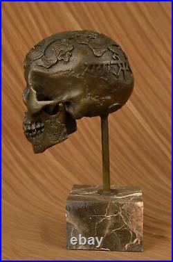 Signed Milo Bronze Statue Skull Skeleton thinker statue Made by Lost Wax Decor
