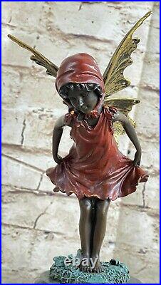 Signed Milo, Butterfly Angel Bronze Sculpture Statue Hand Made Marble Figurine