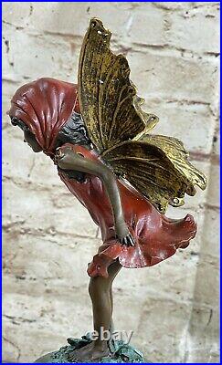 Signed Milo, Butterfly Angel Bronze Sculpture Statue Hand Made Marble Figurine