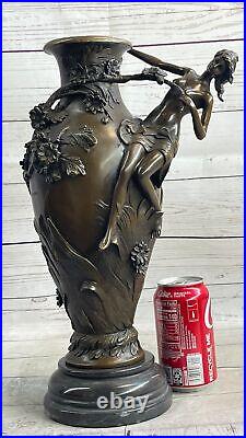 Signed Moreau Nude Girl Floral Vase Bronze Figurine Hot Cast Hand Made Figurine
