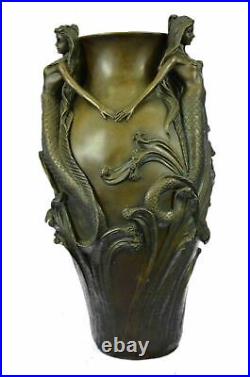 Signed Original MiloSexy Mermaids Bronze Vase Statue Made by Lost Wax Decor NR