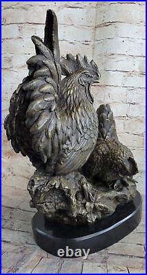 Signed Real Bronze Chicken Hen Rooster Bird Statue Sculpture Art Hand Made Deal