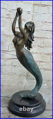 Signed Roche Mermaid Statue Figurine Bronze Sculpture Figure Hand Made Sculpture
