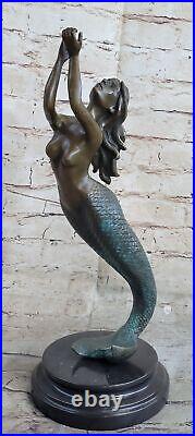 Signed Roche Mermaid Statue Figurine Bronze Sculpture Hand Made Nude Sculpture
