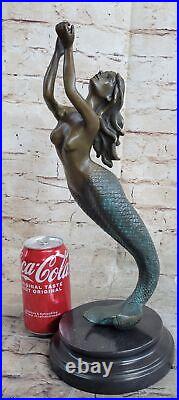 Signed Roche Mermaid Statue Figurine Bronze Sculpture Hand Made Nude Sculpture