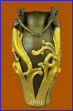 Signed Wax Hand Made Detailed Bronze Vase Mermaid Mythical Creatures Art Statue