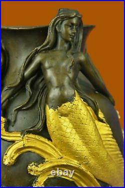 Signed Wax Hand Made Detailed Bronze Vase Mermaid Mythical Creatures Art Statue