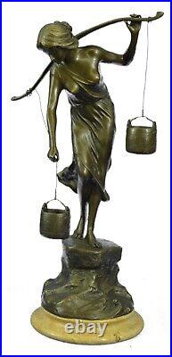 Signed european Made Fair Maiden Bronze Sculpture Art Deco Marble Base Figurine
