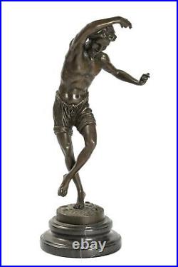 Statue IN Bronze Base Marble Black Figure of A Dancing Fauna Historical