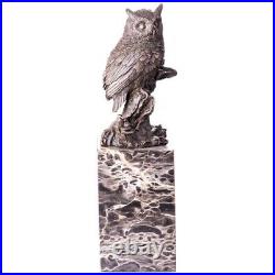 Statue of owl Vintage Signed made of bronze Mounted on marble base