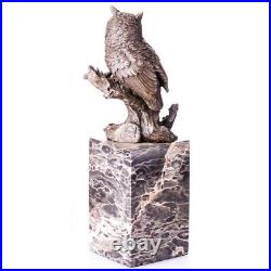 Statue of owl Vintage Signed made of bronze Mounted on marble base