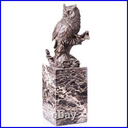 Statue of owl Vintage Signed made of bronze Mounted on marble base