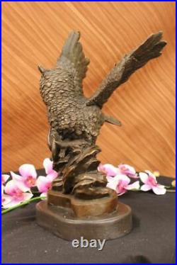 Superb Hand Made Owl, Bronze Statue Milo Marble Base Sculpture Hotcast Figurine
