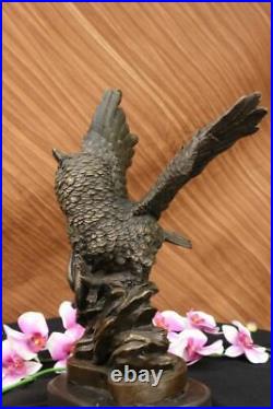 Superb Hand Made Owl, Bronze Statue Milo Marble Base Sculpture Hotcast Figurine