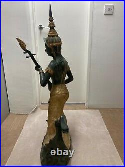 Thai Beautiful Princess Statue musical mandolin player made of bronze in green