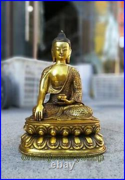 Tibet prayer buddhist Ancient Bronze gilding Buddha Old carved Hand Made Statue