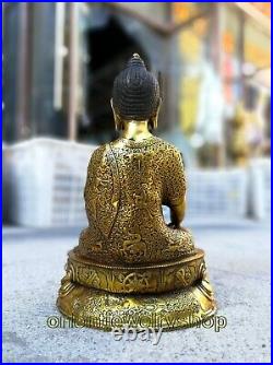 Tibet prayer buddhist Ancient Bronze gilding Buddha Old carved Hand Made Statue