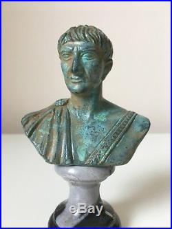 Trajan Bust Statue (Green Bronze) Made in Europe (4.7in / 12 cm)