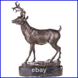 Vintage Antique Signed Made of Bronze Deer Statue Mounted on Black Marble Base Vintage Antique Signed Made of Bronze Deer Statue Mounted on Black Marble Base