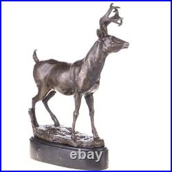Vintage Antique Signed Made of Bronze Deer Statue Mounted on Black Marble Base Vintage Antique Signed Made of Bronze Deer Statue Mounted on Black Marble Base