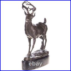 Vintage Antique Signed Made of Bronze Deer Statue Mounted on Black Marble Base Vintage Antique Signed Made of Bronze Deer Statue Mounted on Black Marble Base