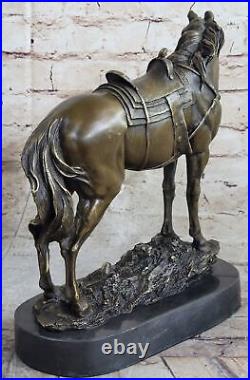 Vintage Bronze Real Metal Saddle Horse Statue Marble Base European Made Deal