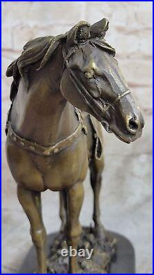 Vintage Bronze Real Metal Saddle Horse Statue Marble Base European Made Deal
