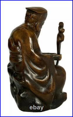 Vintage Bronze Sculpture Asian Man Made In Japan Statue Large Old Art Piece