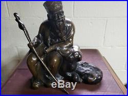 Vintage Bronze Sculpture Asian Man Made In Japan Statue Large Old Art Piece Lot