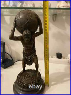 Vintage Bronze Statue Atlas Marble Titanium Antique Figure Globe Mythology
