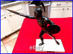 Vintage Bronze Statue Made in Greece Roman Soldier with Marble Base L2.24