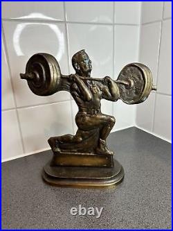 Vintage Bronze Weight Lifter Art Sculpture/Trophy Made In Soviet Union, 2.6 Kg