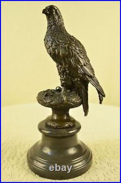 Vintage European Made bronze copper Round seat Standing Eagle hawk Statues