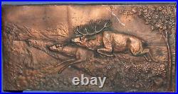 Vintage Hand Made Bronze Hunting Wall Decor Plaque Deers