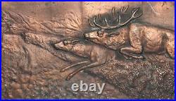 Vintage Hand Made Bronze Hunting Wall Decor Plaque Deers