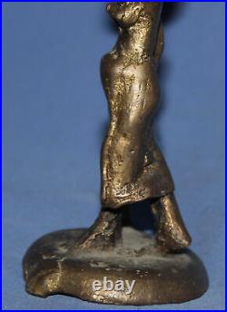 Vintage Hand Made Bronze Statuette African Woman Carrying Vessel On The Head
