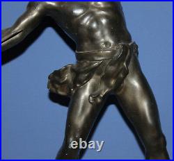 Vintage Hand Made Greek Spear Thrower Bronze Plated Metal Statue