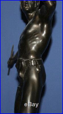 Vintage Hand Made Greek Spear Thrower Bronze Plated Metal Statue
