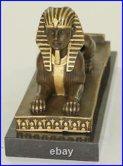 Vintage Large Fabulous Sphinx Bronze Statues Egyptian Pharoah Lion Hand Made Art