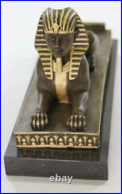 Vintage Large Fabulous Sphinx Bronze Statues Egyptian Pharoah Lion Hand Made Art