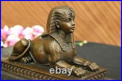 Vintage Large Fabulous Sphinx Bronze Statues Egyptian Pharoah Lion Hand Made Lrg