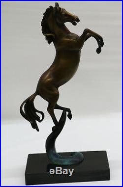 Vintage Made in Spain Metal Rearing Horse and Man Statue 100% Real Bronze Figure