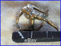Vintage Man Bending Bow Bronze Statue. Made in France
