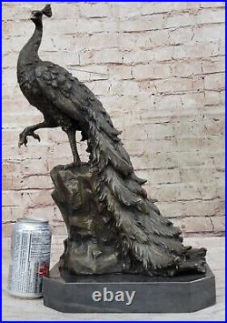Vintage Milo Peacock Statue Hand Made Bronze Sculpture Feng Shui Artwork Decor
