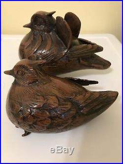 Vintage Pair Of Bronze Cast Iron Mandarin Duck Quail Bird Figurine Made In Japan