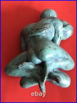 Vintage Rare Cold Painted Hand Made Nude Couple? Bronze Statue The Kiss Of Life