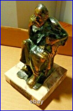 Vintage Sorates Cast Bronze Statue Sitting Pose Marble Base Made In Greece B. M