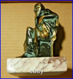 Vintage Sorates Cast Bronze Statue Sitting Pose Marble Base Made In Greece B. M